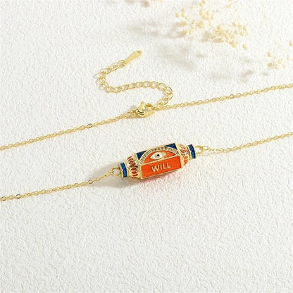 Copper 18K Gold Plated Plating Inlay Devil's Eye Heart Shape Candy Zircon Pendant Necklace