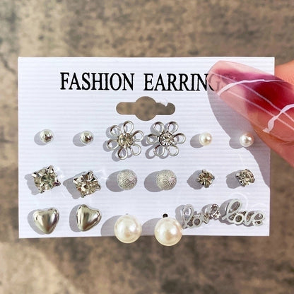 Geometric Plating Alloy Pearl Hoop Earrings