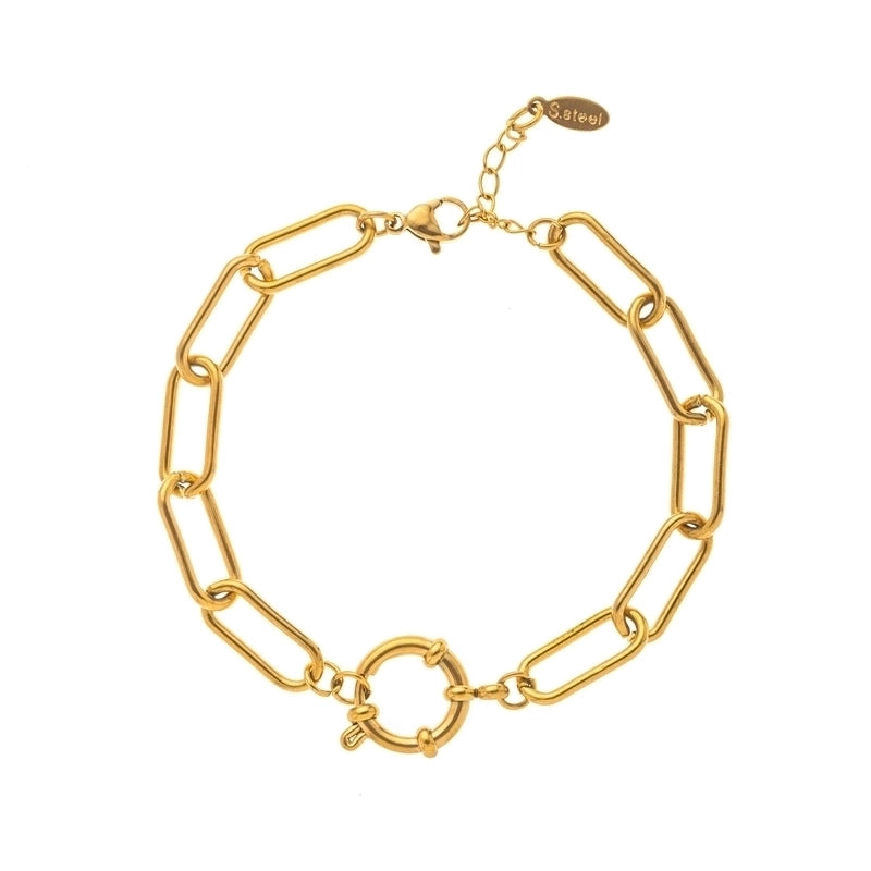 Minimalist Circle 201 Stainless Steel 304 Stainless Steel 18K Gold Plated Zircon Beaded Chain Paperclip Chain Bracelets In Bulk