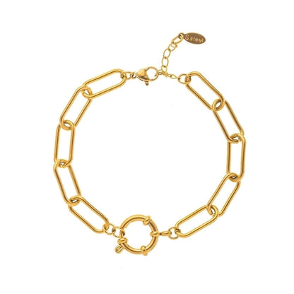 Minimalist Circle 201 Stainless Steel 304 Stainless Steel 18K Gold Plated Zircon Beaded Chain Paperclip Chain Bracelets In Bulk