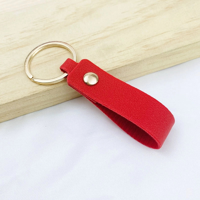 Creative Solid Color Pu Keychain Simple Couple Leather Car Key Ring Metal Universal Bag Strap Buckle Office Culture Accessories
