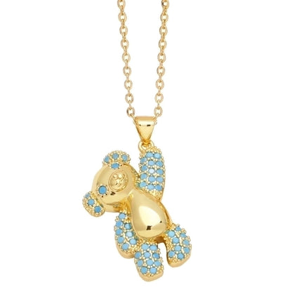 Cute Sweet Minimalist Little Bear Copper 18k Gold Plated Zircon Necklace In Bulk