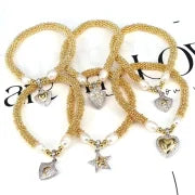Elegant Vintage Style Star Moon Heart Shape 18K Gold Plated Zircon Artificial Pearl Copper Bracelets