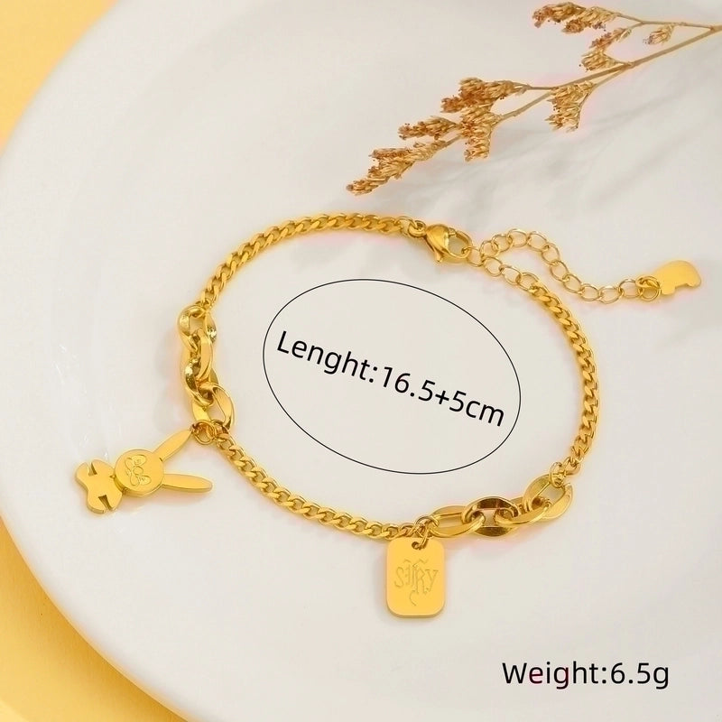 Sweet Rabbit Sun Heart Shape Titanium Steel 18K Gold Plated Artificial Gemstones Bracelets In Bulk