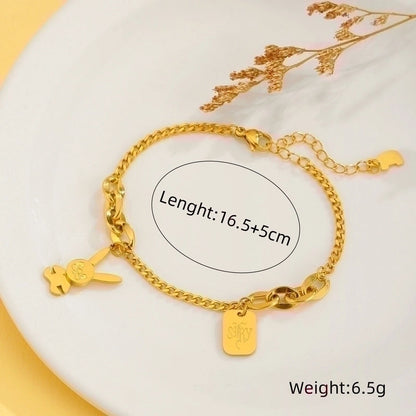 Sweet Rabbit Sun Heart Shape Titanium Steel 18K Gold Plated Artificial Gemstones Bracelets In Bulk