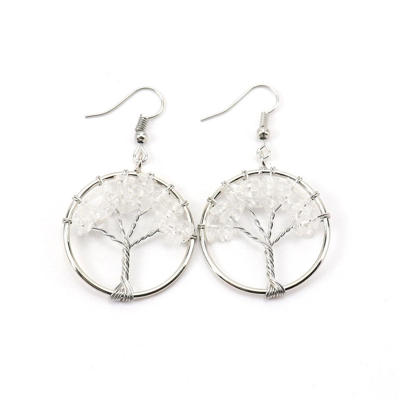 1 Pair Casual Round Tree Beaded Alloy Natural Stone Copper Drop Earrings