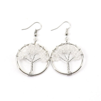 1 Pair Casual Round Tree Beaded Alloy Natural Stone Copper Drop Earrings