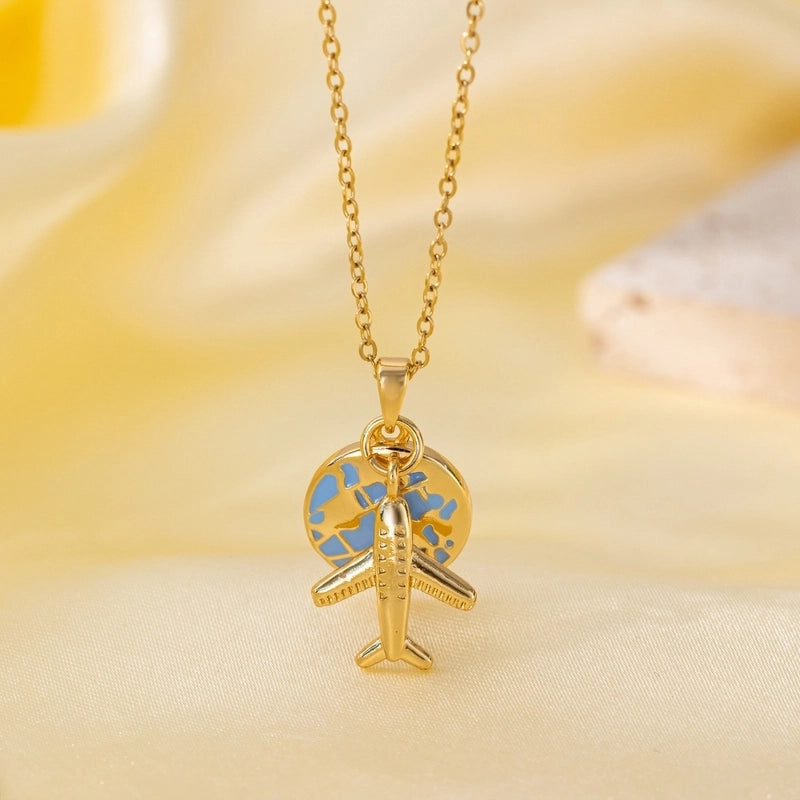 Titanium Steel Copper Plating Heart Shape Flower Bow Knot Pendant Necklace