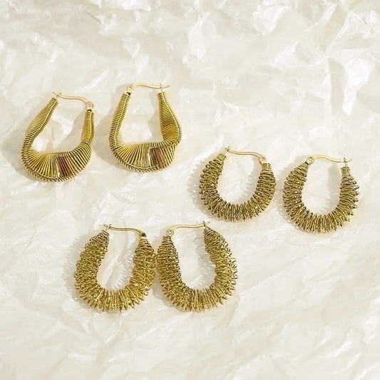 1 Pair Minimalist Geometric Irregular Titanium Steel 18K Gold Plated Hoop Earrings