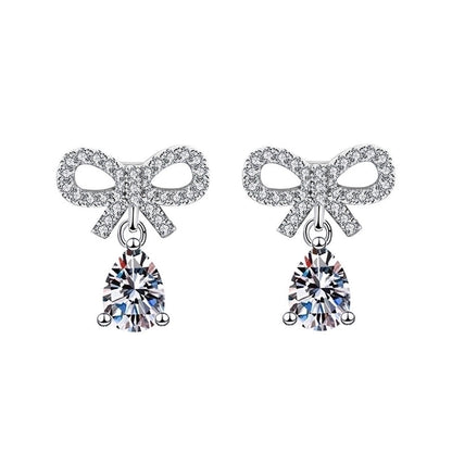 1 Pair Sweet Minimalist Round Heart Shape Bow Knot Plating Inlay Copper Zircon Silver Plated Drop Earrings