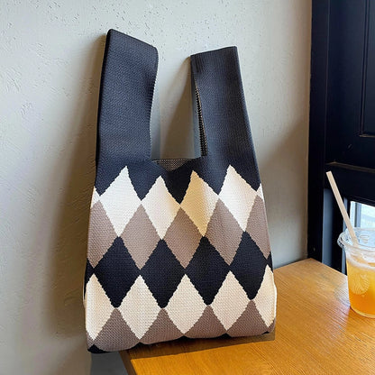 Vest Bag Vest Bag Cute Panda Large Knitted Shoulder Handbag Hand Bag Commuter Large Capacity Wrist Bag