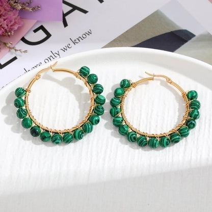 2 Pieces Retro Geometric Handmade Stainless Steel Natural Stone Earrings