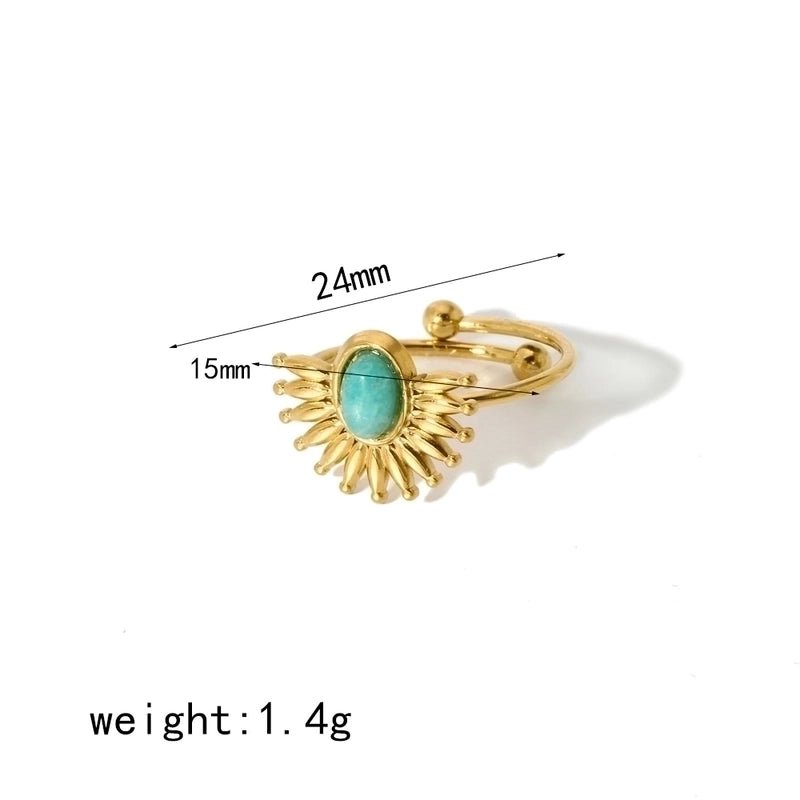 304 Stainless Steel 18K Gold Plated Casual Minimalist Polishing Plating Geometric Natural Stone Adjustable Ring