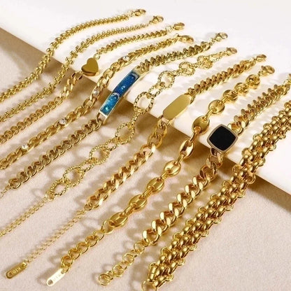 Retro Solid Color Stainless Steel Plating Inlay Zircon Gold Plated Bracelets