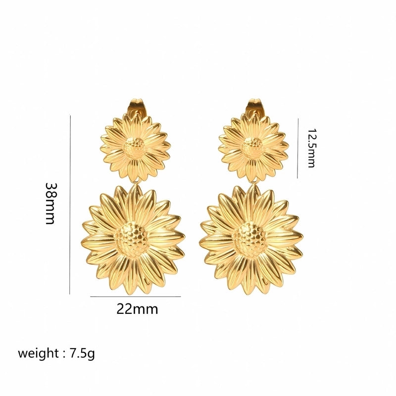 1 Pair Elegant Retro Flower Petal 304 Stainless Steel Drop Earrings