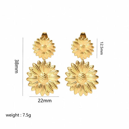 1 Pair Elegant Retro Flower Petal 304 Stainless Steel Drop Earrings