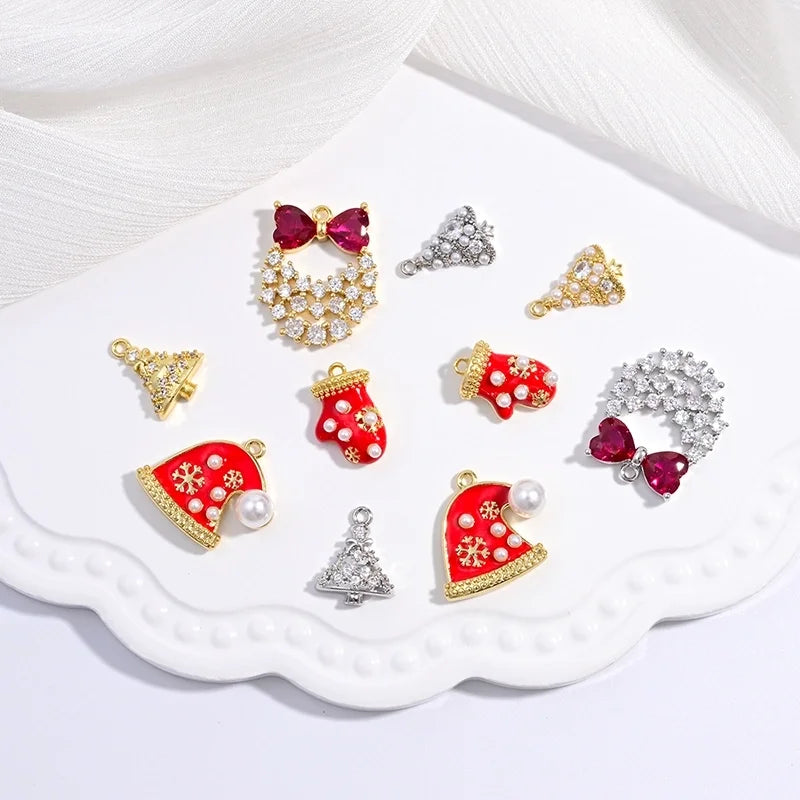 1 Piece 19*22mm Copper Zircon 18K Gold Plated Christmas Tree Bow Knot Pendant Jewelry Accessories