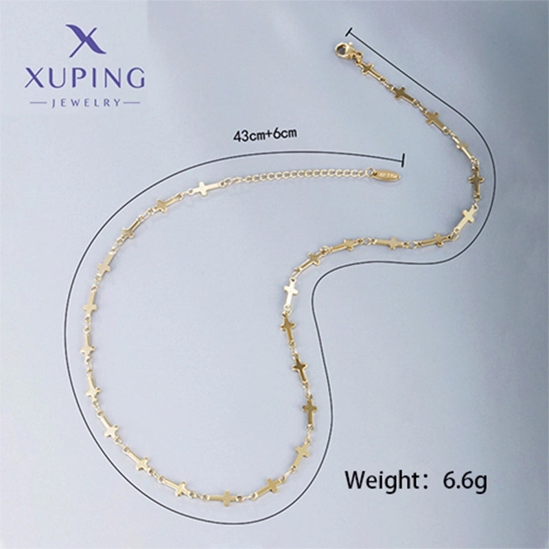 304 Stainless Steel 18K Gold Plated Raw Steel Novelty Minimalist Plating Cross Necklace