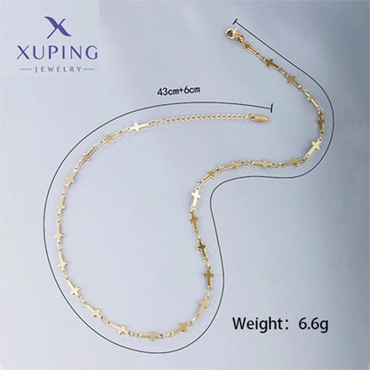 304 Stainless Steel 18K Gold Plated Raw Steel Novelty Minimalist Plating Cross Necklace