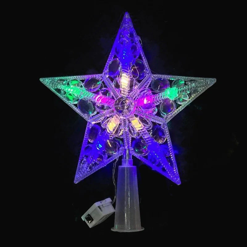 Christmas New Luminous Tree Top Star Christmas Tree Decoration Supplies Cross-border For Christmas Transparent Five-pointed Star With Light