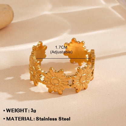 Minimalist Flower 304 Stainless Steel Plating Open Rings