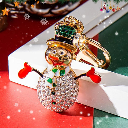 Cute Snowman Alloy Enamel Rhinestones Unisex Bag Pendant Keychain 1 Piece