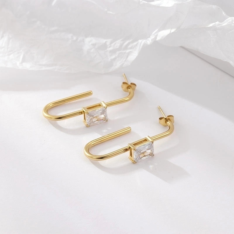 1 Pair Classic Style Geometric Plating Inlay 304 Stainless Steel Zircon Gold Plated Earrings