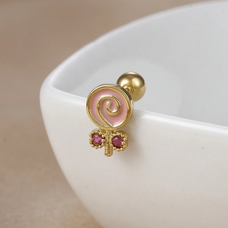 1 Piece Ear Cartilage Rings & Studs IG Style Ice Cream Heart Shape Candy 304 Stainless Steel Inlay Zircon 18K Gold Plated Ear Cartilage Rings & Studs