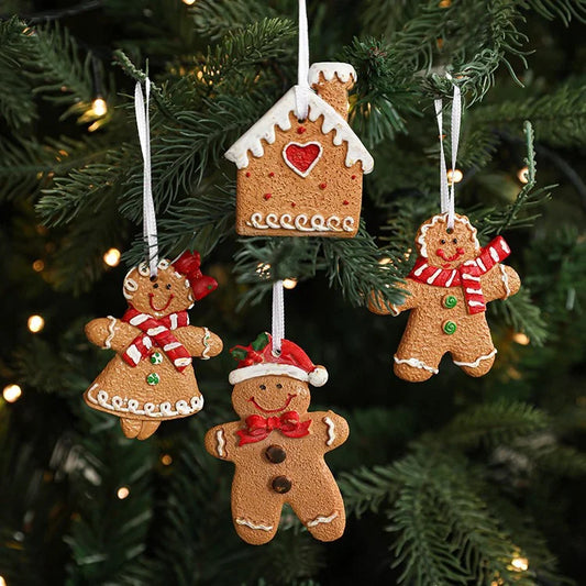 Resin Gingerbread Man Christmas Tree Pendant Heart Gingerbread House Diy Christmas Ornament Hanging Decoration Small Pendant