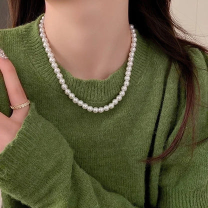 French Style Round Pearl Plating Women\'s Necklace