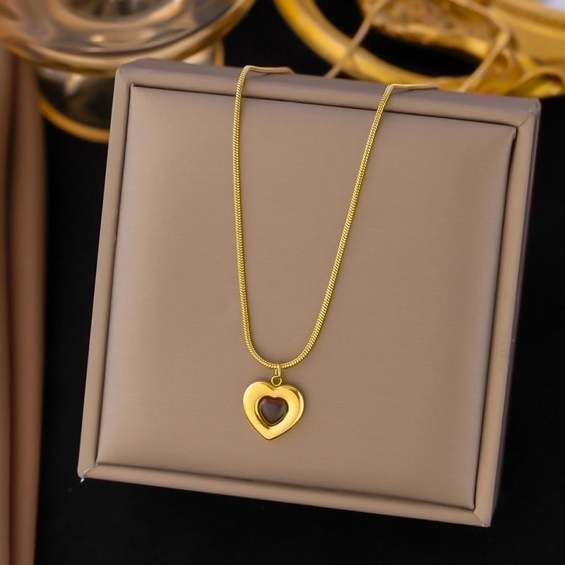 304 Stainless Steel 18K Gold Plated Minimalist Plating Inlay U Shape Heart Shape Acrylic Artificial Rhinestones Plastic Pendant Necklace