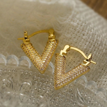 1 Pair Minimalist Geometric Leaves Plating Inlay Copper Zircon 18k Gold Plated Hoop Earrings