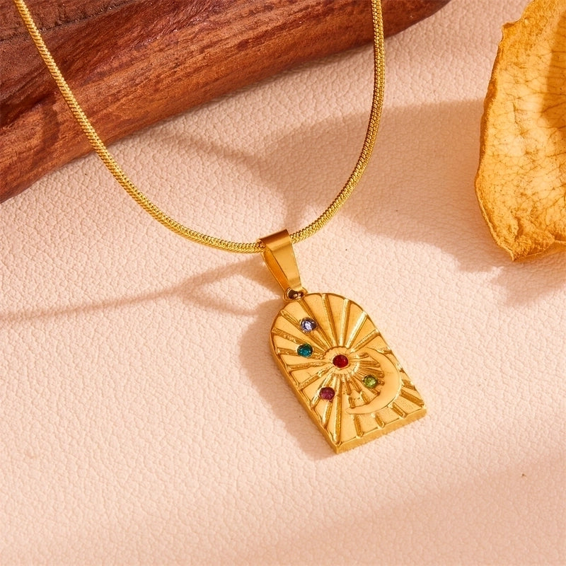 Elegant Minimalist Streetwear Heart Shape Rectangle Titanium Steel 18K Gold Plated Pendant Necklace