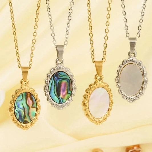 Vintage Style Classic Style Oval 304 Stainless Steel Shell Abalone Shell 18K Gold Plated Irregular Plating Pendant Necklace