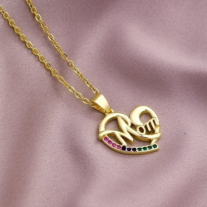 304 Stainless Steel Copper MAMA Plating Letter Zircon Pendant Necklace