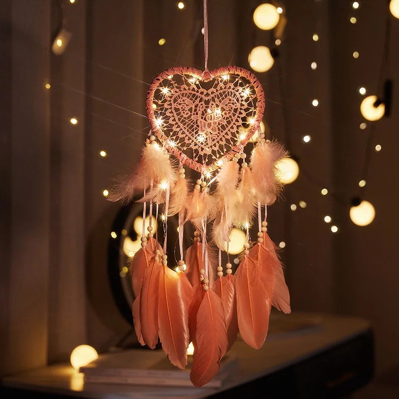 Creative Hollow Love Dream Catcher Lantern Hanging Ornaments Nordic Wedding Dream Catcher Christmas Dream Catcher Hanging Ornaments