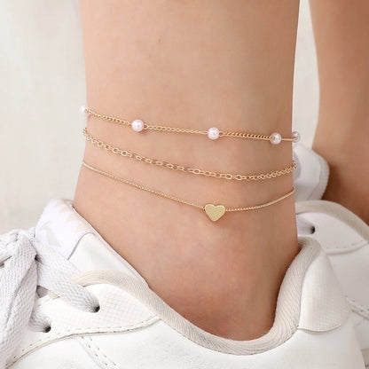 3 Pieces Copper Plating Heart Shape Bracelets Anklet Necklace