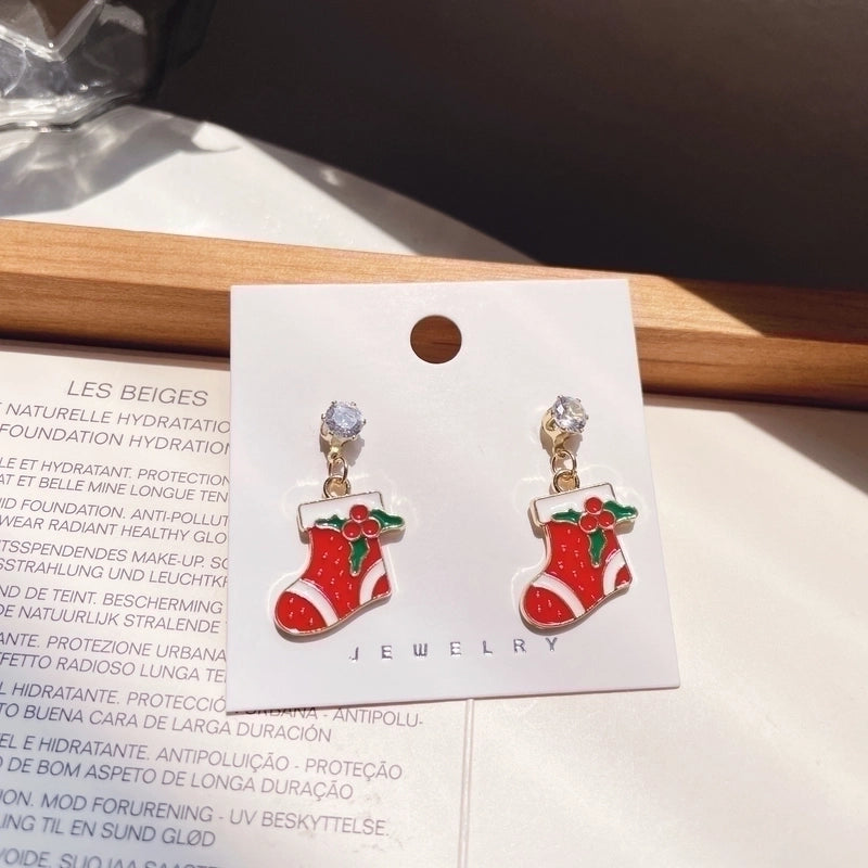 Christmas Earrings Cartoon Cute Santa Elk Earrings Sterling Silver Needle Sweet Girl Earrings
