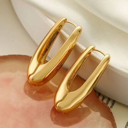 1 Pair Minimalist U Shape Solid Color Plating Copper 18k Gold Plated Hoop Earrings