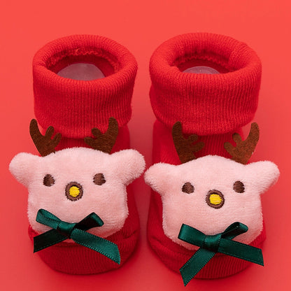 New Newborn Baby Socks Autumn And Winter A Cotton Red Terry Fleece-lined Thickened Non-slip Baby Christmas Floor Socks 1