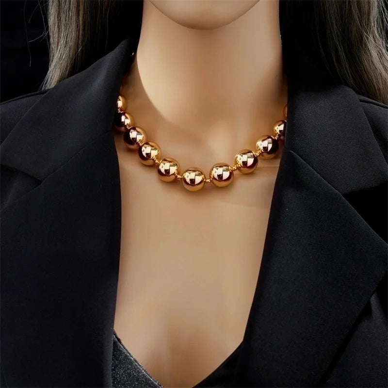 Punk Geometric 304 Stainless Steel 18K Gold Plated Beaded Gold Plated Stainless Steel Necklaces