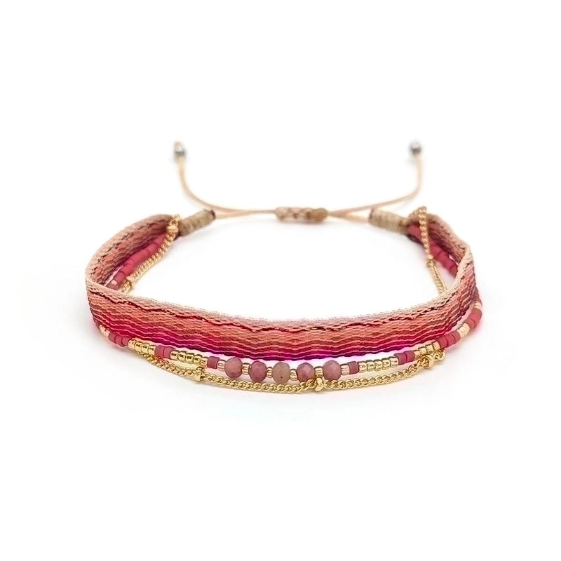 Minimalist Classic Style Color Block Natural Stone Layered Knitting 18k Gold Plated Bracelets