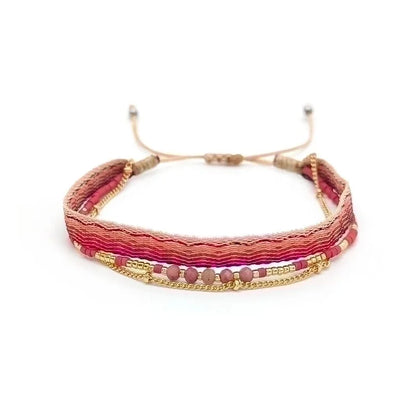 Minimalist Classic Style Color Block Natural Stone Layered Knitting 18k Gold Plated Bracelets