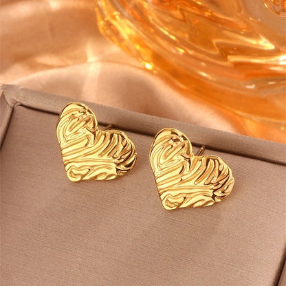 1 Pair Minimalist Sector Leaves Heart Shape Pleated 304 Stainless Steel 18K Gold Plated Ear Studs
