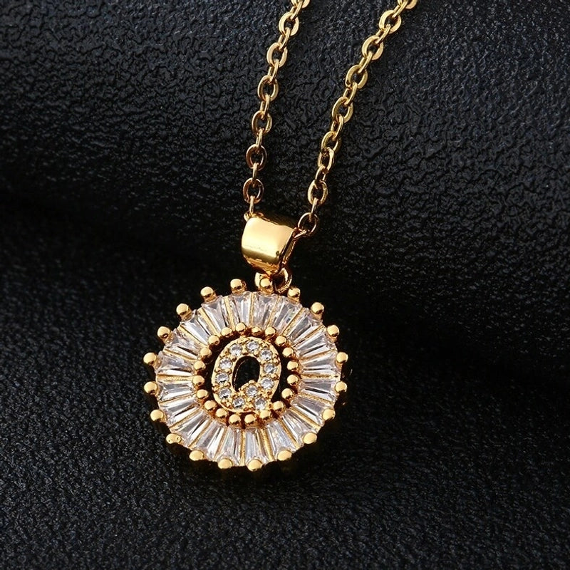 Fashion 26 English Letter Round Copper Necklace