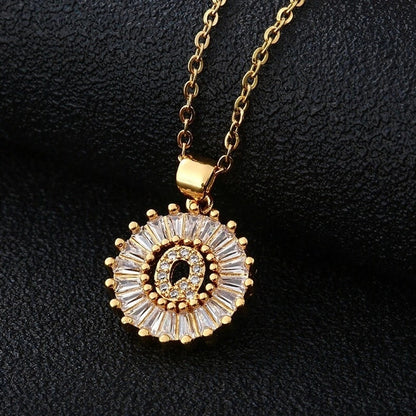 Fashion 26 English Letter Round Copper Necklace