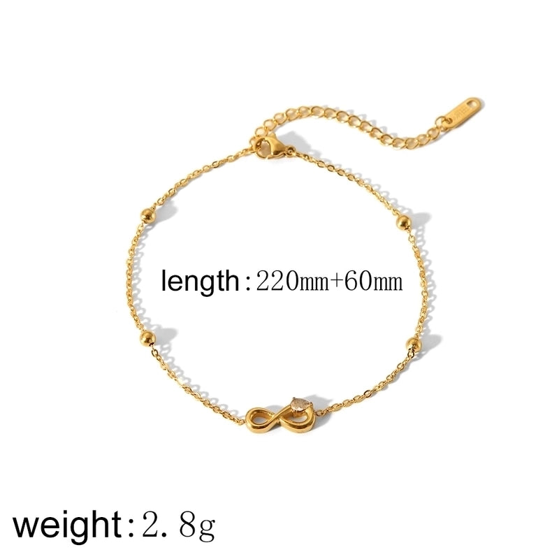 Minimalist Classic Style Solid Color 304 Stainless Steel Zircon 18K Gold Plated Plating Bracelets Anklet
