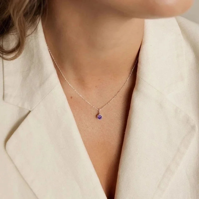 Minimalist Geometric Round 201 Stainless Steel Birthstone Gold Plated Plating Inlay Pendant Necklace