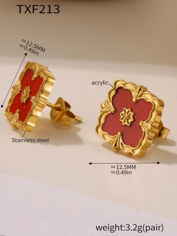 Elegant Square 304 Stainless Steel Shell 18K Gold Plated Plating Jewelry Set