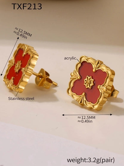 Elegant Square 304 Stainless Steel Shell 18K Gold Plated Plating Jewelry Set